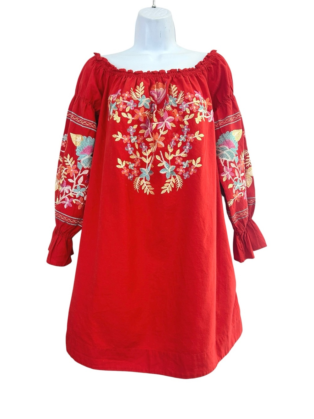 Free People Fleur Du Jour Red Embroidered Dress M Peasant Boho